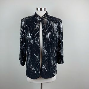 Alex Evenings Black Silver Sequin Top Cover Up With Shoulder Pads Women XL